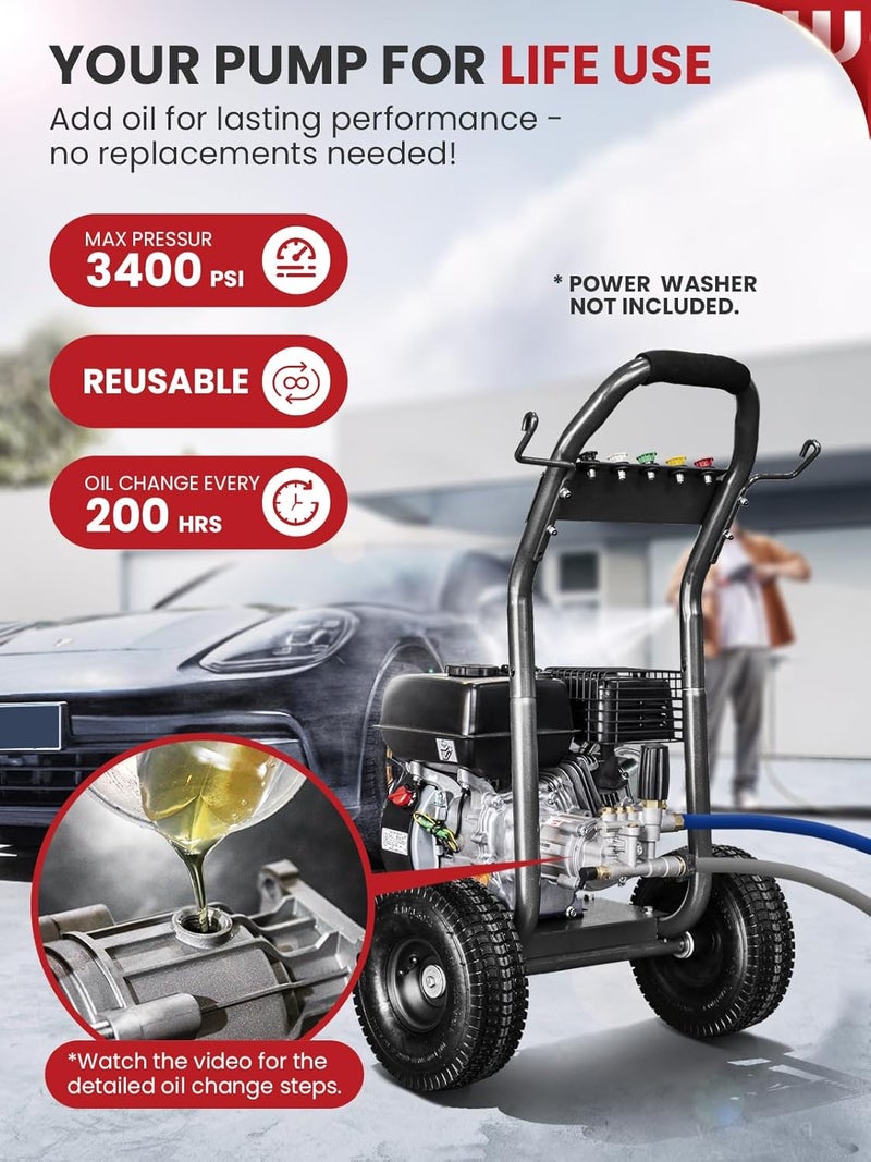 WOJET مضخة غسالة ضغط، عمود 3/4"، 3400 PSI 2.5 GPM، مضخة غسالة ضغط أفقية مع خاصية عدم التآكل، ذاتية الشفط، مجموعة مضخة غسالة ضغط بديلة لديوالت، سيمبسون، كرافتسمان، هوندا، جينيراك - Image 2